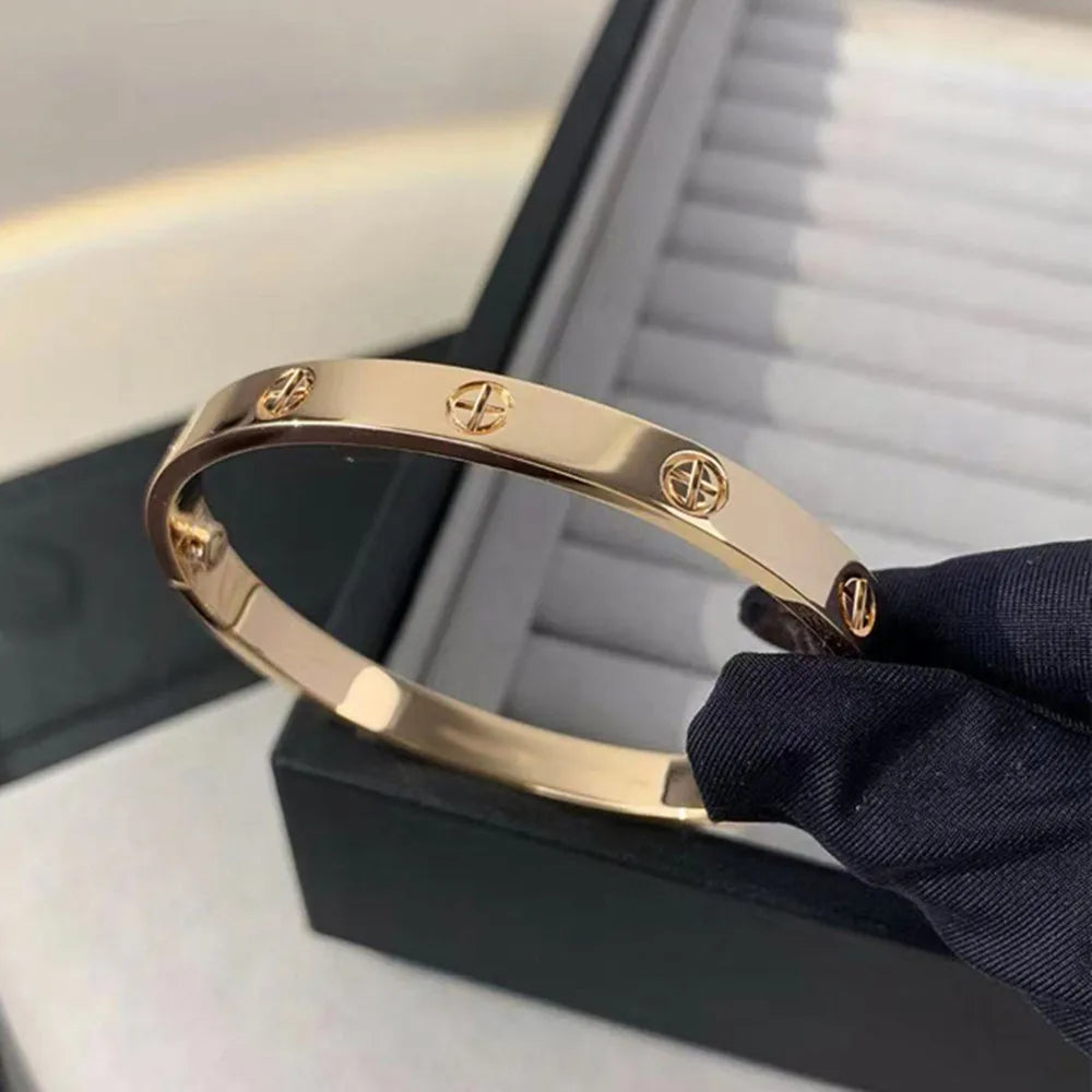 2023 New Design Gold Color Zircon And Cross Nut Nail Bracelet Gold & Bangle For Woman Stainless Steel Screw Brand Jewelry