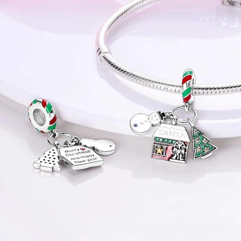 Christmas Charm Bead Pendant 925 Sterling Silver Christmas Elk Snowman Santa Claus Charm Fit Original Bracelet Women DIY Jewelry
