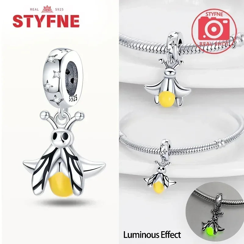 S925 Silver Glow-in-the-dark Firefly Charm Pendant Fit Original Charms Bracelet Gift Beads for Women Diy Fine Jewelry Gifts