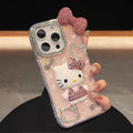 3D Stereoscopic Phone Case For iPhone 17 16 15 14 13 12 11 Pro Max Cute Cartoon Sanrio Hello Kitty Bling Glitter Hard Cover