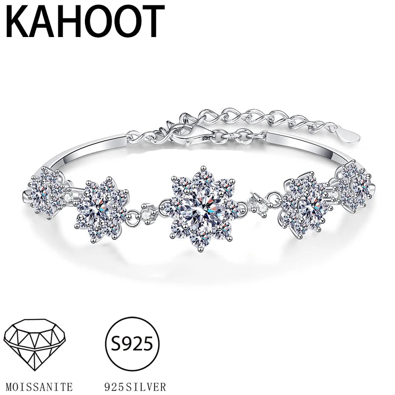 925 Silver 2.6 Carat Moissanite Bracelet Fashion Flower Style Sparkling Gorgeous Jewelry Gift Suitable for Wedding Mother's Day