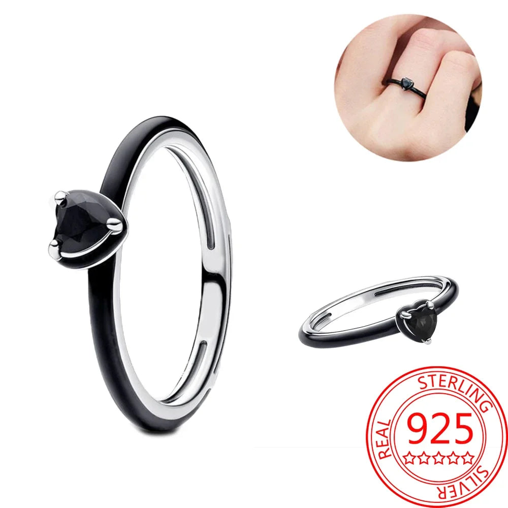 Original 925 Sterling Silver Red Pink Ring Heart Bow Sun Moon Colorful Crystal For Women Valentine's Birthday Gift DIY Jewelry