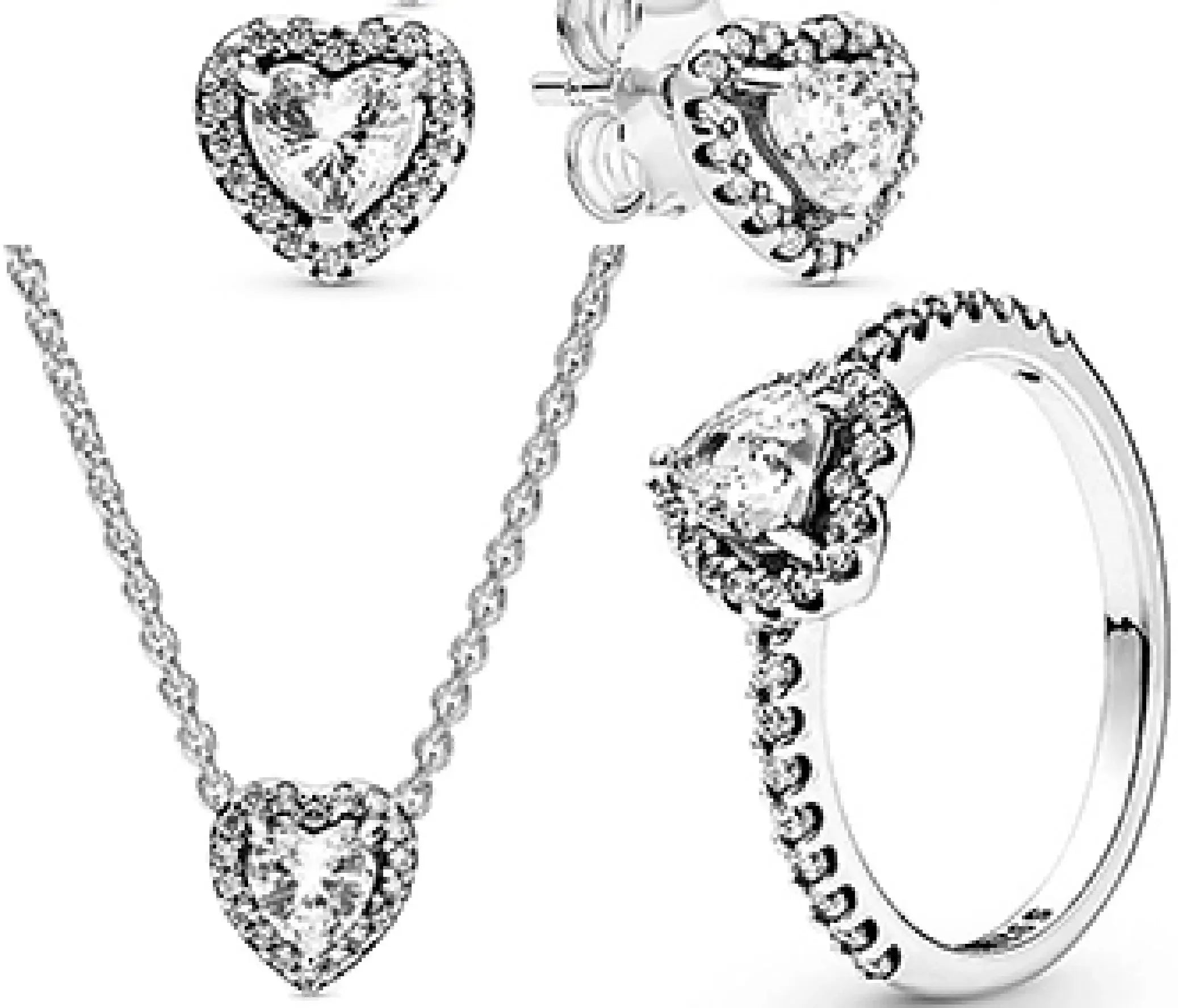 New 925 sterling silver heart-shaped pink ring necklace earring set luxurious sparkling charm jewelry fashion wedding gift