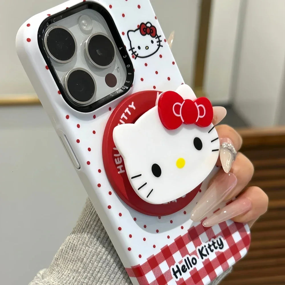 Cute Cartoon Magnetic Holder Magsafe Wireless Charge Phone Case For iPhone 17 16 15 14 13 Pro Max Sanrio Hello Kitty Cover