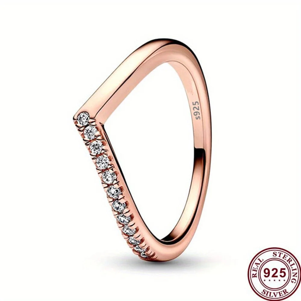 Original 925 Sterling Silver Red Pink Ring Heart Bow Sun Moon Colorful Crystal For Women Valentine's Birthday Gift DIY Jewelry