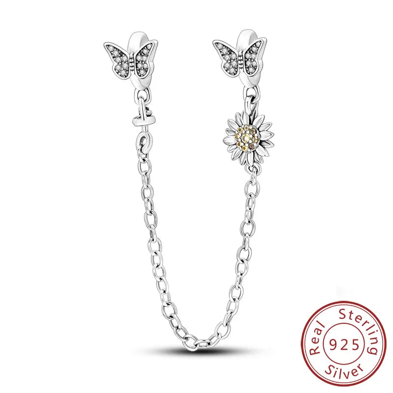 Safety Chain Charms Fit Original 925 Sterling Silver Charms Beads Moon Star Butterfly Heart Safety Chain for Women Jewelry Gift