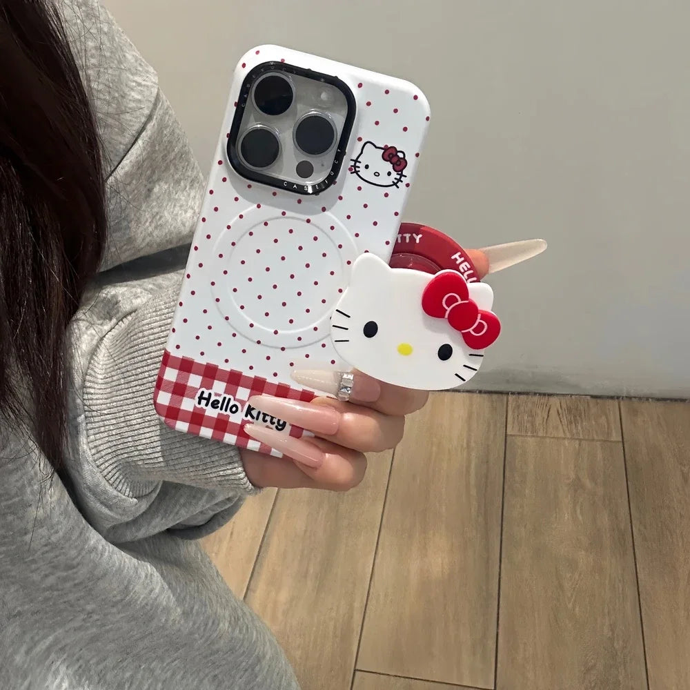 Cute Cartoon Magnetic Holder Magsafe Wireless Charge Phone Case For iPhone 17 16 15 14 13 Pro Max Sanrio Hello Kitty Cover