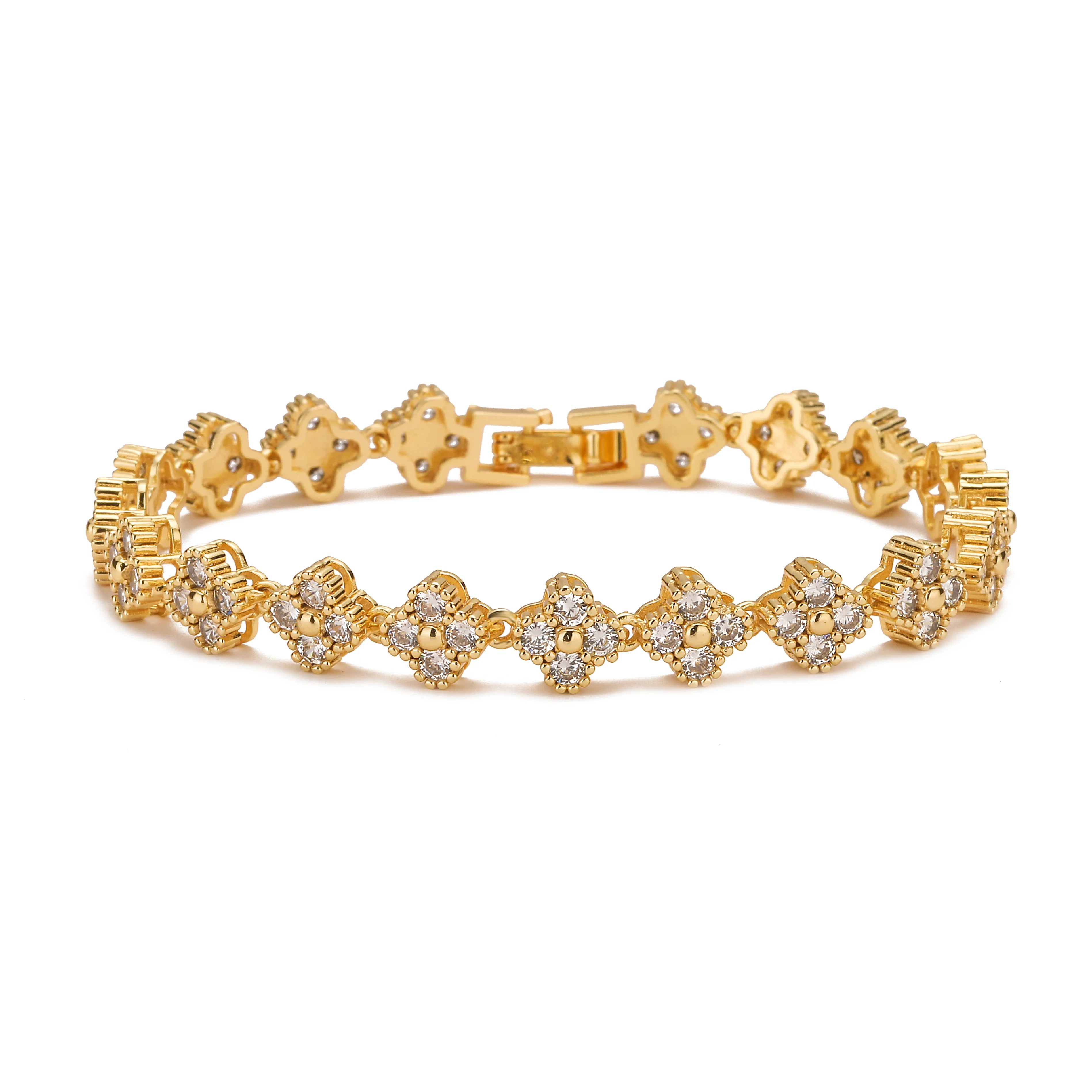 HECHENG,AAAAA Brass 18K gold-plated Flower Necklace Bracelet Jewelry Set ，for Christmas gift for women and best friend