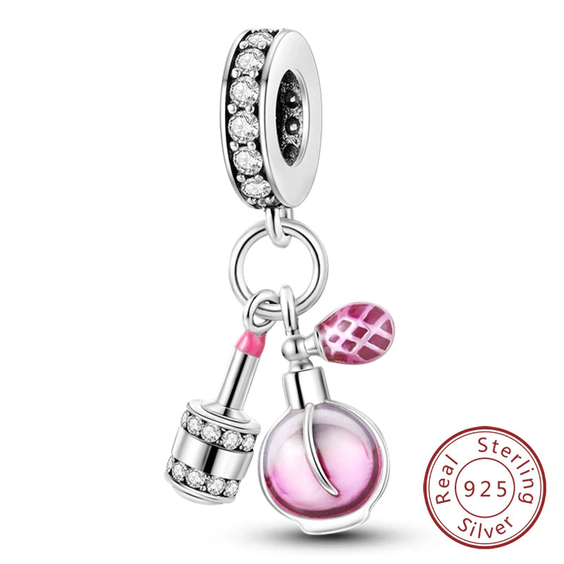 Fit Original 925 Sterling Silver Charms Beads Wine Glass Coffee Cup Charms Pendant For Women Bracelet Charms DIY Jewelry Gift
