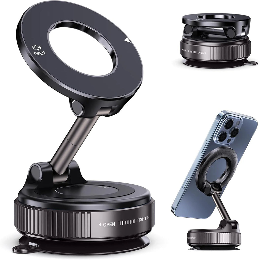Upgraded Aluminum Alloy Vacuum Magnetic Car Phone Holder with 360° Rotation & Foldable Design Strong Magnetic Absorption