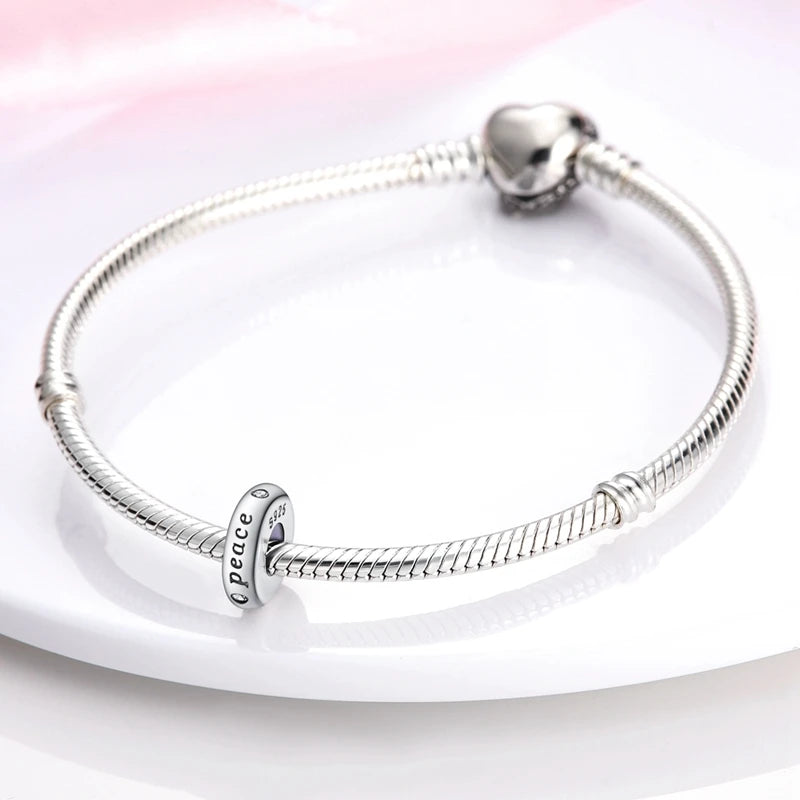Silver Charm 925 Sterling Silver Clip Charms Safety Chain Charm CZ pave Round Clip Beads Fit Original Bracelet Jewelry Making