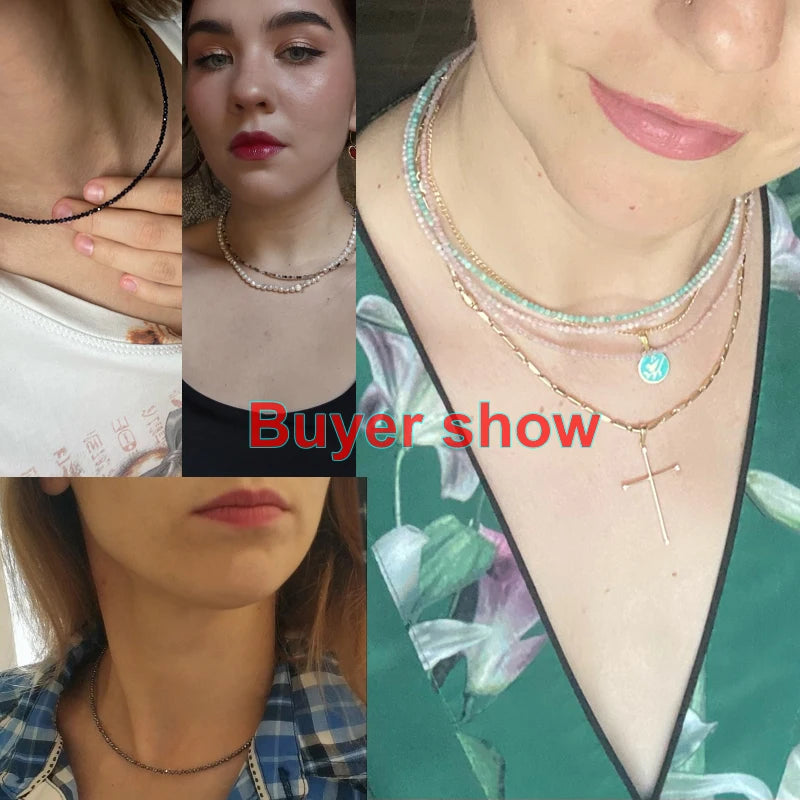 Small Natural Stone Bead Necklace Bracelet for Women,Zircon tourmaline pearl Necklace with , Reki Clavicle Chain, Choker, 2-3mm