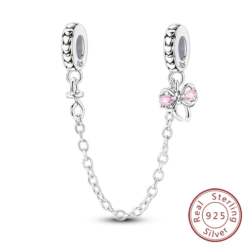 Safety Chain Charms Fit Original 925 Sterling Silver Charms Beads Moon Star Butterfly Heart Safety Chain for Women Jewelry Gift