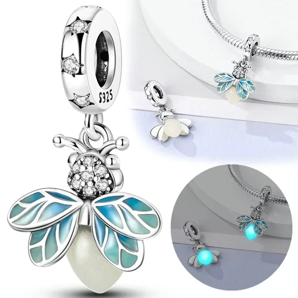 S925 Silver Glow-in-the-dark Firefly Charm Pendant Fit Original Charms Bracelet Gift Beads for Women Diy Fine Jewelry Gifts