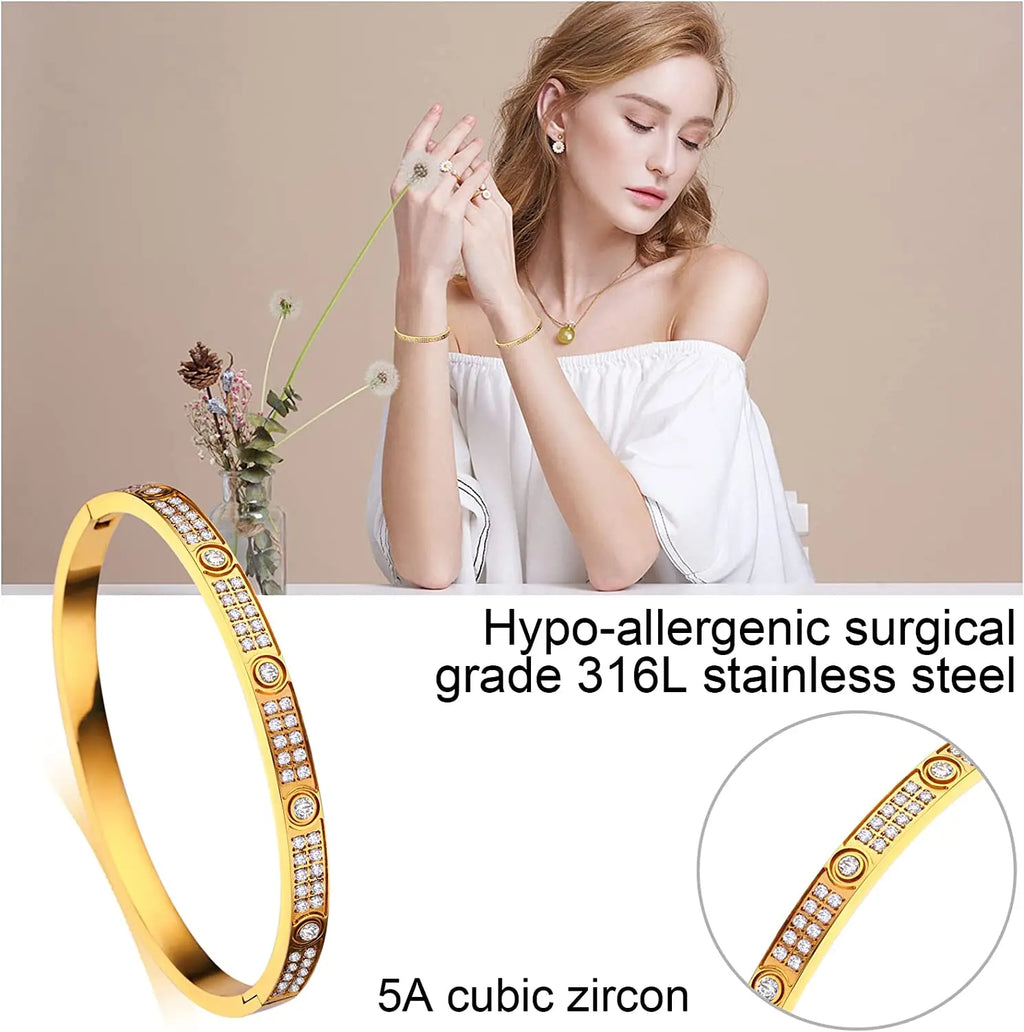 2023 New Design Gold Color Zircon And Cross Nut Nail Bracelet Gold & Bangle For Woman Stainless Steel Screw Brand Jewelry
