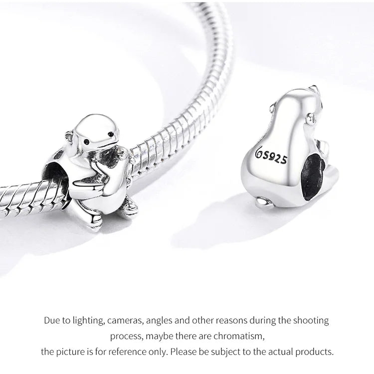 BISAER 925 Sterling Silver Charm Ocean Style Fish Dolphin Mermaid Shell Blue CZ Bead For Necklace&Bracelet DIY Fine Jewelry Gift