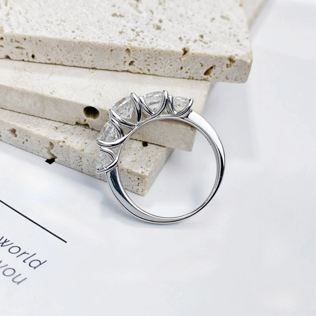 3.6CT All Moissanite Rings For Women 5 Stones Sparkling Dia Wedding Band 100% Sterling Silver Jewelry