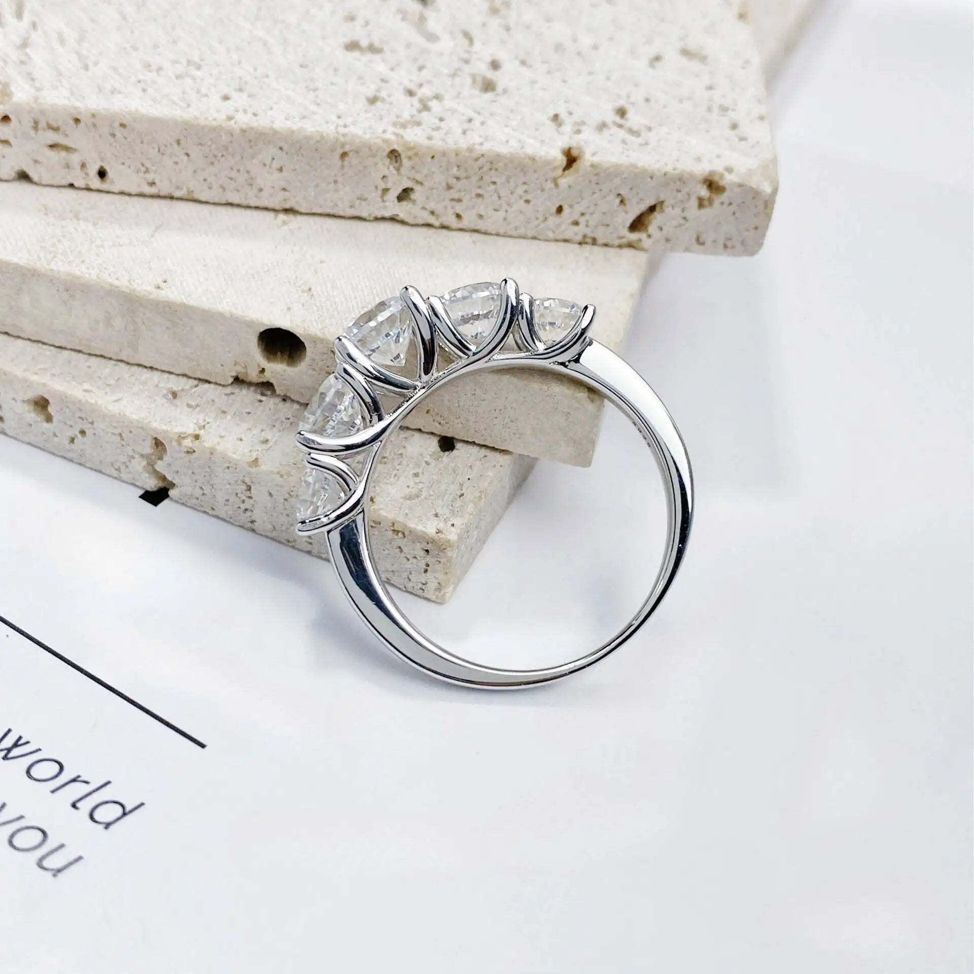 3.6CT All Moissanite Rings For Women 5 Stones Sparkling Dia Wedding Band 100% Sterling Silver Jewelry