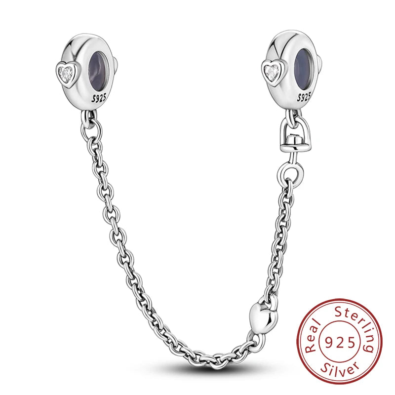 Safety Chain Charms Fit Original 925 Sterling Silver Charms Beads Moon Star Butterfly Heart Safety Chain for Women Jewelry Gift