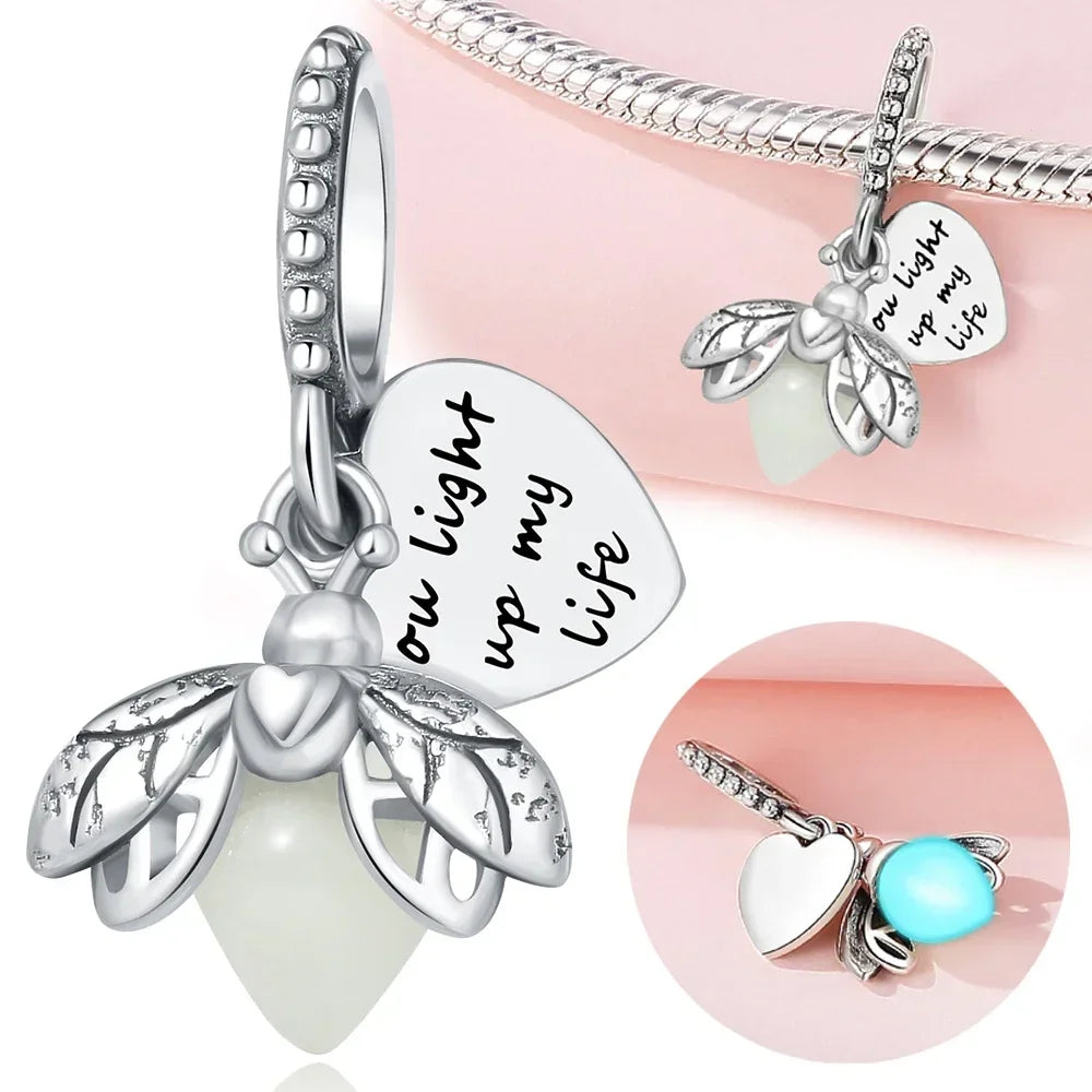 S925 Silver Glow-in-the-dark Firefly Charm Pendant Fit Original Charms Bracelet Gift Beads for Women Diy Fine Jewelry Gifts