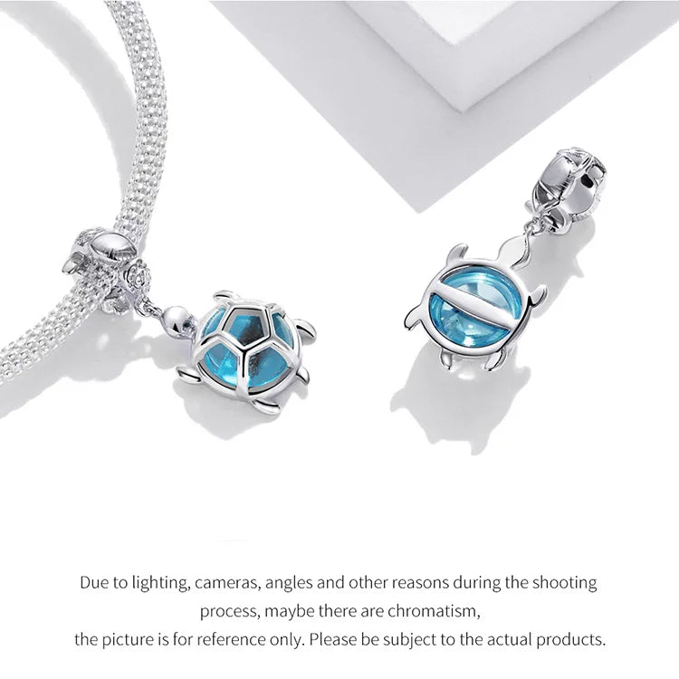 BISAER 925 Sterling Silver Charm Ocean Style Fish Dolphin Mermaid Shell Blue CZ Bead For Necklace&Bracelet DIY Fine Jewelry Gift