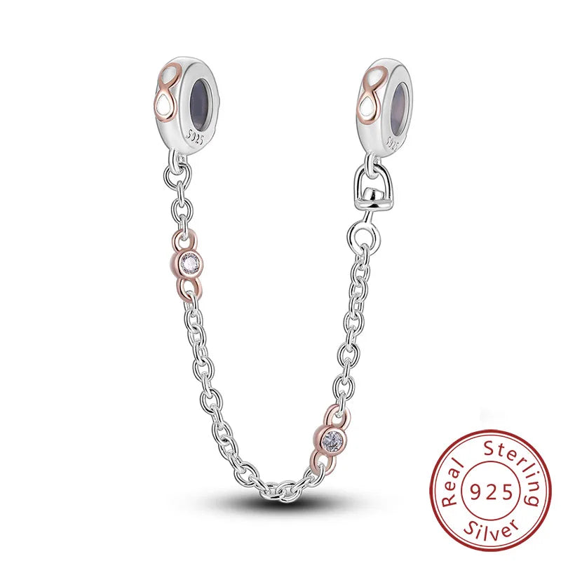 Safety Chain Charms Fit Original 925 Sterling Silver Charms Beads Moon Star Butterfly Heart Safety Chain for Women Jewelry Gift