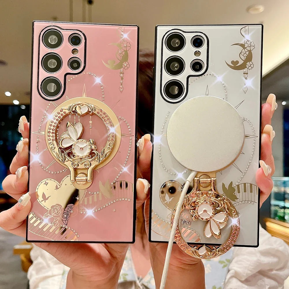 NEW Korea 360 ° Holder Magsafe Charging Phone Case for Samsung Galaxy S25 S24 S23 S22 Plus Ultra FE 5G PC+TPU Magnetic Hard Case