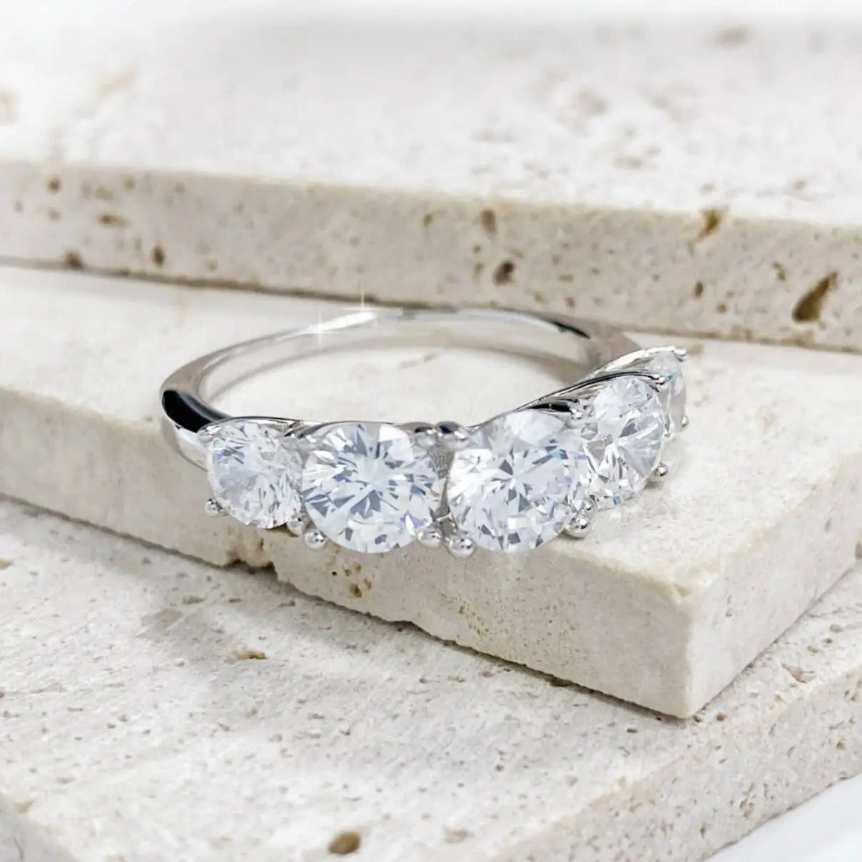 3.6CT All Moissanite Rings For Women 5 Stones Sparkling Dia Wedding Band 100% Sterling Silver Jewelry