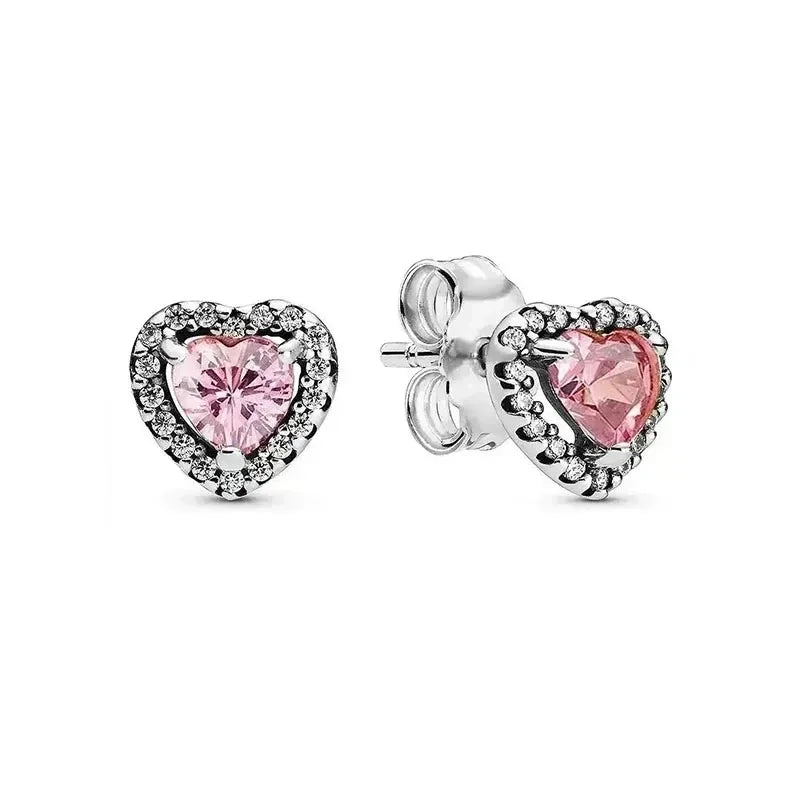 New 925 sterling silver heart-shaped pink ring necklace earring set luxurious sparkling charm jewelry fashion wedding gift