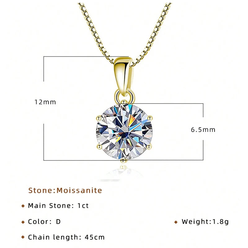 JoyceJelly 1 CT Real Moissanite Pendant Necklace For Women Royal Blue Color Moissanite 925 Sterling Silver Wedding Fine Jewelry