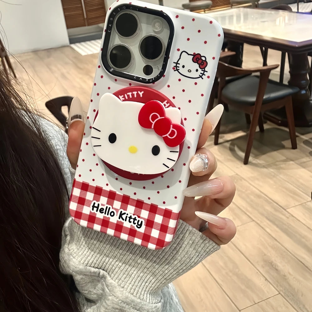 Cute Cartoon Magnetic Holder Magsafe Wireless Charge Phone Case For iPhone 17 16 15 14 13 Pro Max Sanrio Hello Kitty Cover