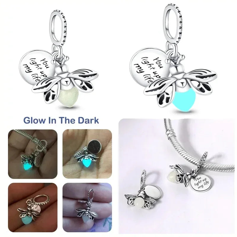 S925 Silver Glow-in-the-dark Firefly Charm Pendant Fit Original Charms Bracelet Gift Beads for Women Diy Fine Jewelry Gifts