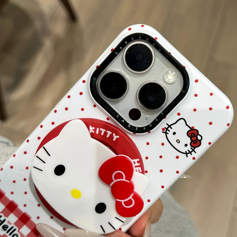 Cute Cartoon Magnetic Holder Magsafe Wireless Charge Phone Case For iPhone 17 16 15 14 13 Pro Max Sanrio Hello Kitty Cover