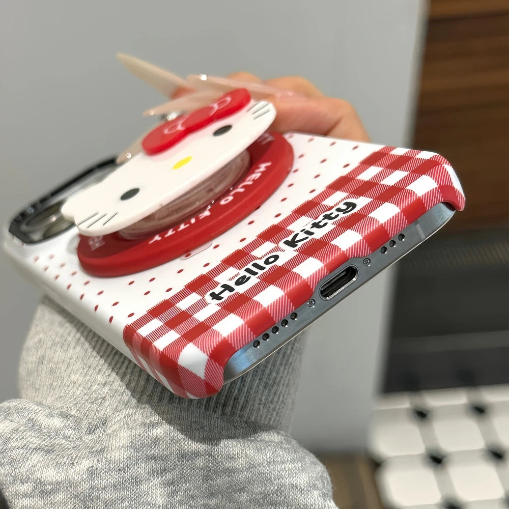 Cute Cartoon Magnetic Holder Magsafe Wireless Charge Phone Case For iPhone 17 16 15 14 13 Pro Max Sanrio Hello Kitty Cover