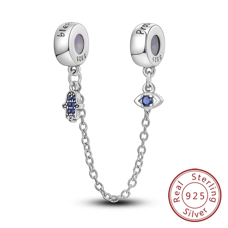 Safety Chain Charms Fit Original 925 Sterling Silver Charms Beads Moon Star Butterfly Heart Safety Chain for Women Jewelry Gift