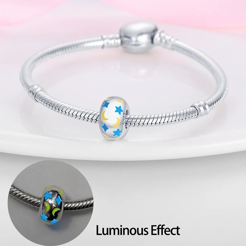 Hot Sale silver-plated Glow in the dark Firefly Honeybee Star Charms Beads Fit Qikaola Original Bracelets Fine DIY Jewelry Gift