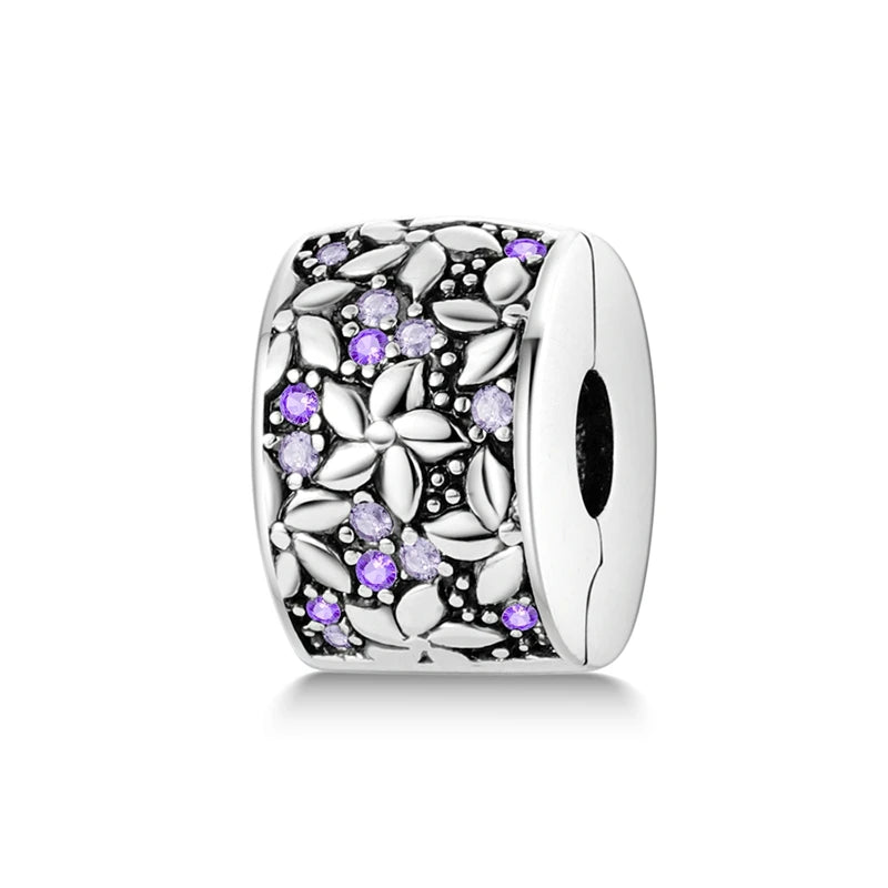Charm Hot Sales 925 Sterling Silver Charms Beads CZ pave Round Clip Charms Fit Original Bracelet Necklace Charms Jewelry Gift