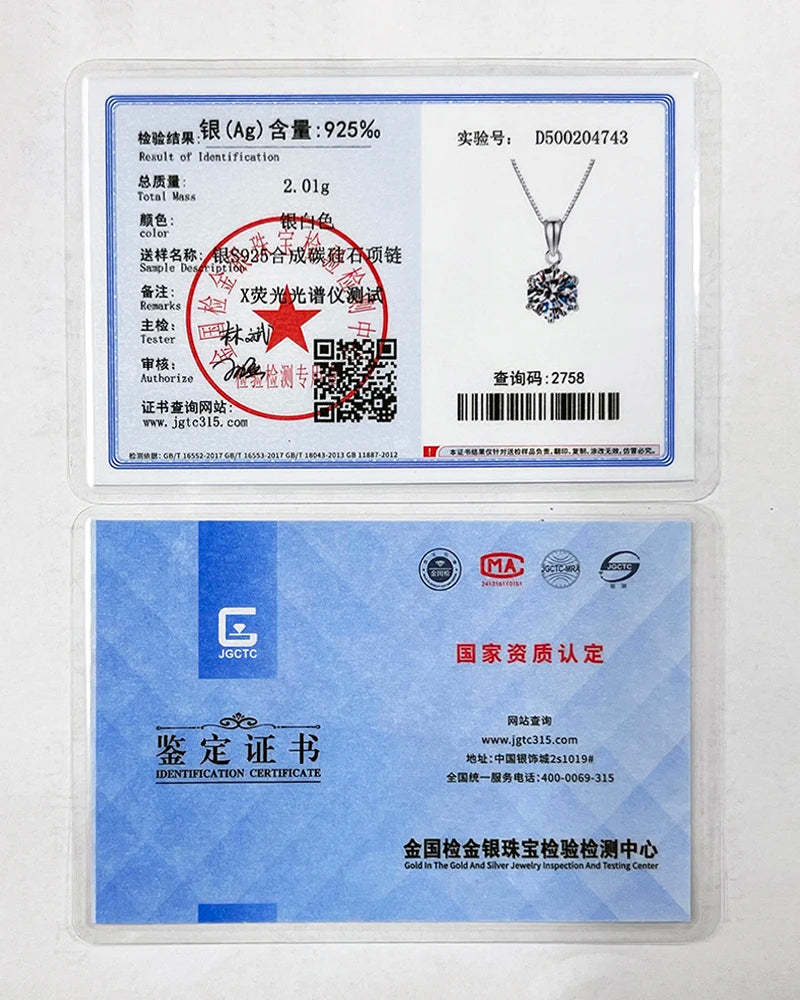 JoyceJelly 1 CT Real Moissanite Pendant Necklace For Women Royal Blue Color Moissanite 925 Sterling Silver Wedding Fine Jewelry