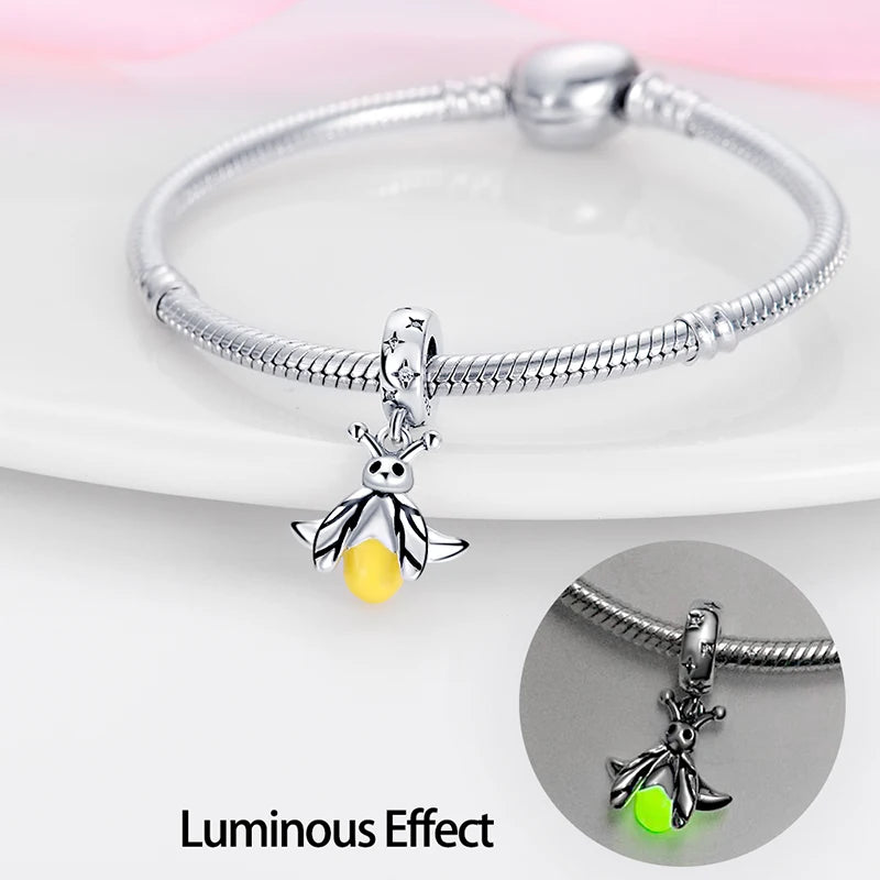 Hot Sale silver-plated Glow in the dark Firefly Honeybee Star Charms Beads Fit Qikaola Original Bracelets Fine DIY Jewelry Gift
