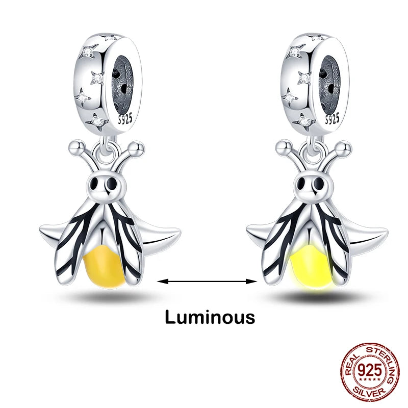 Hot Sale silver-plated Glow in the dark Firefly Honeybee Star Charms Beads Fit Qikaola Original Bracelets Fine DIY Jewelry Gift
