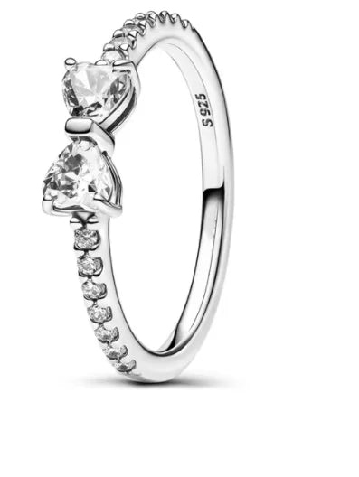 Original 925 Sterling Silver Red Pink Ring Heart Bow Sun Moon Colorful Crystal For Women Valentine's Birthday Gift DIY Jewelry