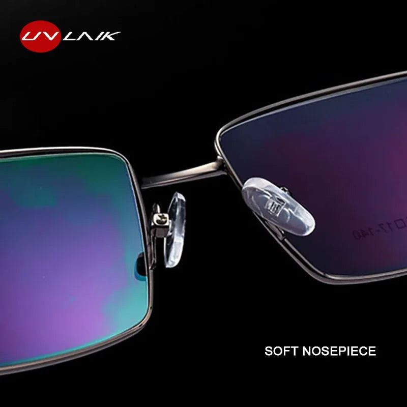 UVLAIK Square Titanium Glasses Frame Alloy Thick Eyeglasses For Women Metal Plated Eyewear Man Female Male Frames