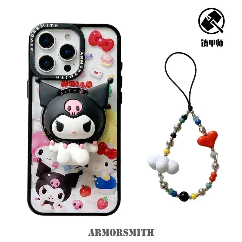 Magnetic Holder Magsafe Wireless Charge Phone Case For iPhone 16 15 14 13 12 11 Pro Max Sanrio Hello Kitty Kuromi Melody Cover