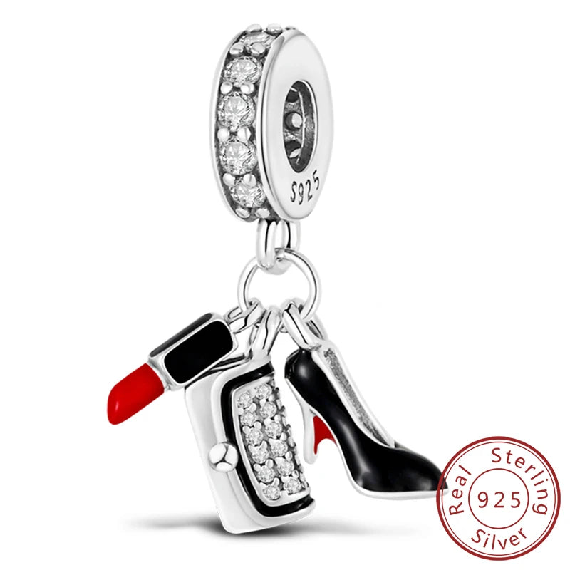 Fit Original 925 Sterling Silver Charms Beads Wine Glass Coffee Cup Charms Pendant For Women Bracelet Charms DIY Jewelry Gift