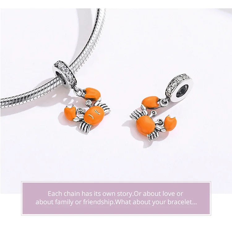 BISAER 925 Sterling Silver Charm Ocean Style Fish Dolphin Mermaid Shell Blue CZ Bead For Necklace&Bracelet DIY Fine Jewelry Gift