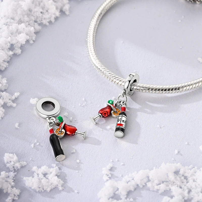 New 925 Sterling Silver Charms Bead Red Cherry Strawberry Love Heart Charm Fit Original Bracelet Pendant DIY Jewelry For Women