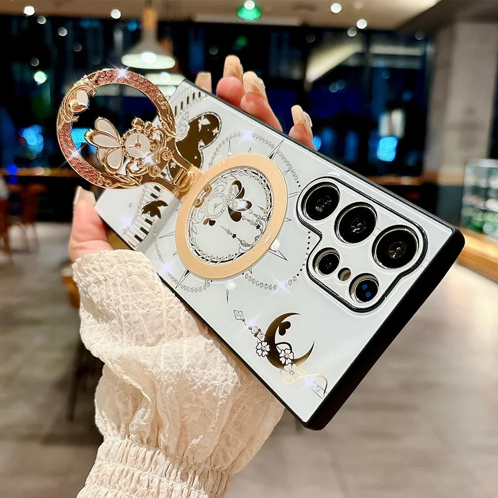 NEW Korea 360 ° Holder Magsafe Charging Phone Case for Samsung Galaxy S25 S24 S23 S22 Plus Ultra FE 5G PC+TPU Magnetic Hard Case