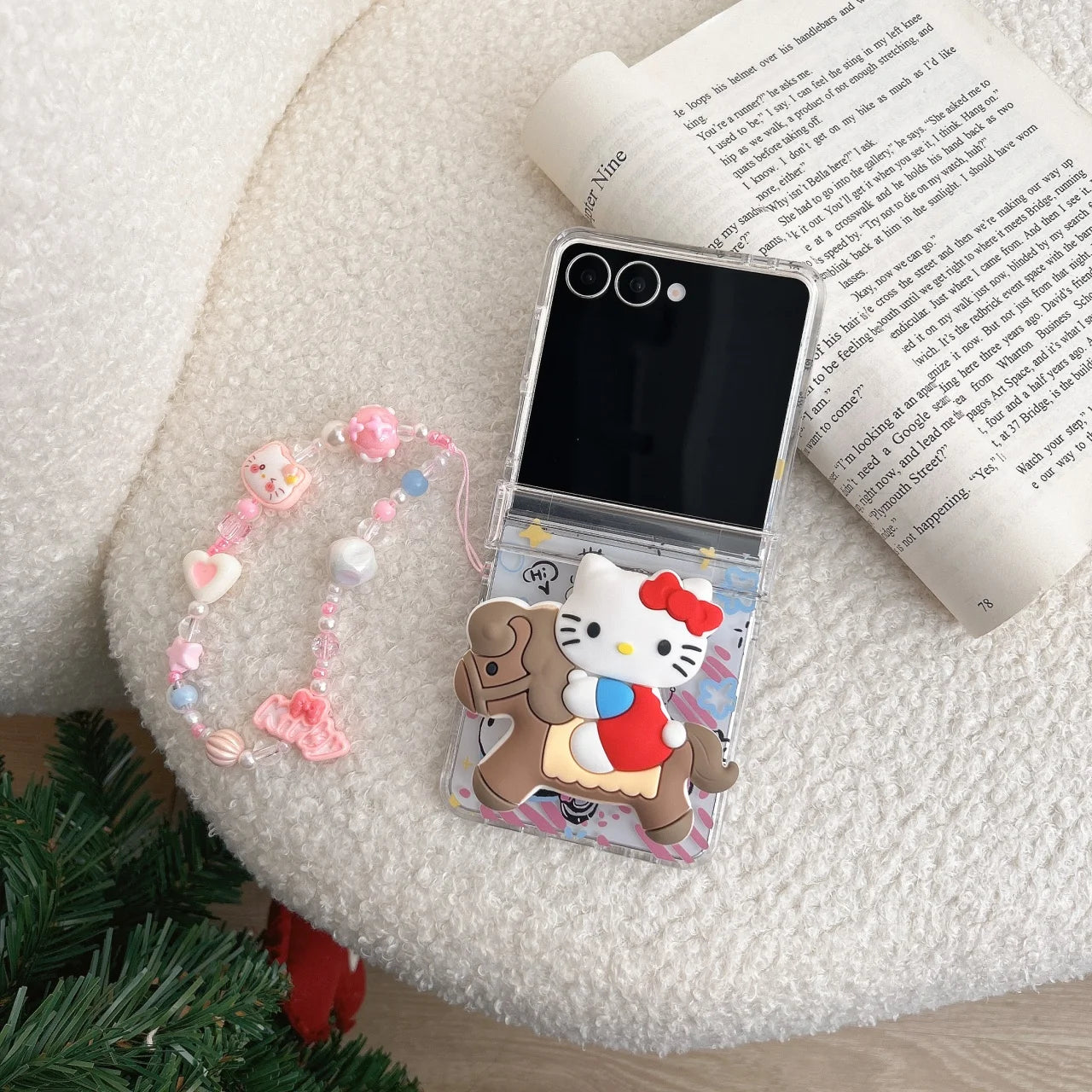 Cute Cartoon Sanrio Hello Kitty Stand Holder Phone Case For Samsung Galaxy Z Flip 7 FE  6 5 4 3 Case Hard TPU Cover With Lanyard