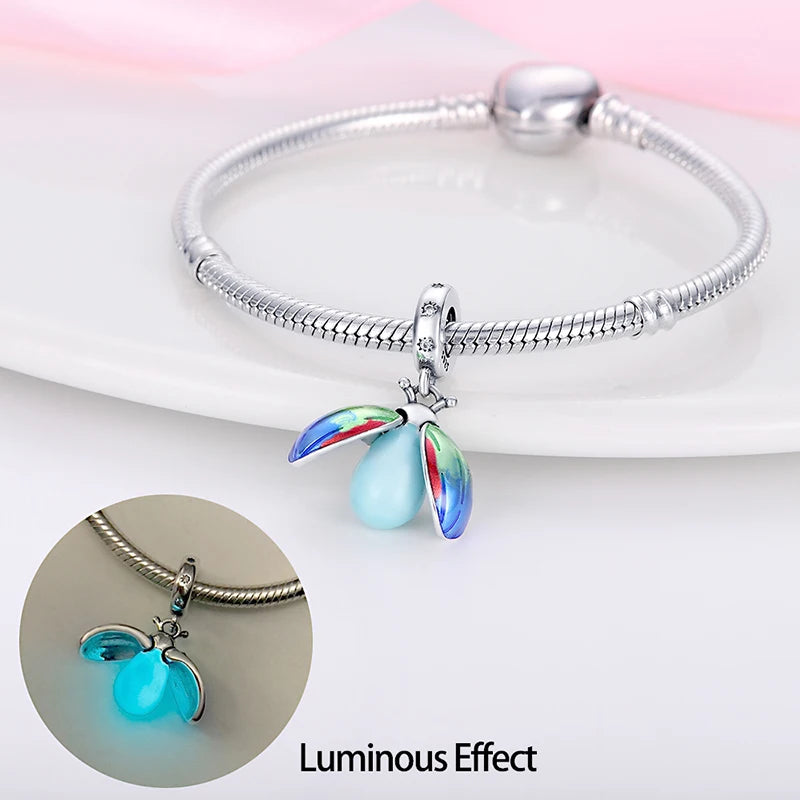 Hot Sale silver-plated Glow in the dark Firefly Honeybee Star Charms Beads Fit Qikaola Original Bracelets Fine DIY Jewelry Gift