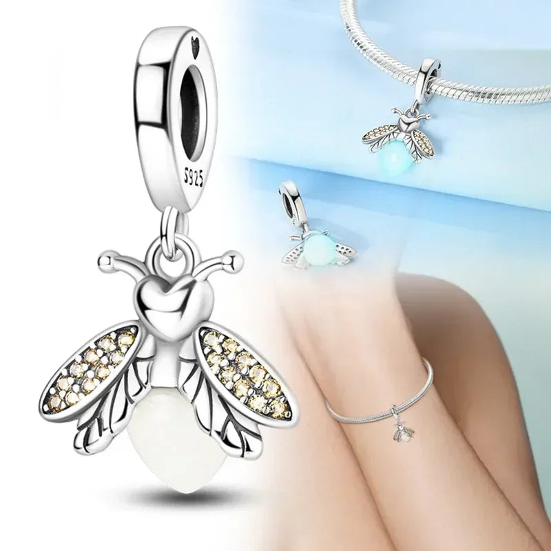 S925 Silver Glow-in-the-dark Firefly Charm Pendant Fit Original Charms Bracelet Gift Beads for Women Diy Fine Jewelry Gifts